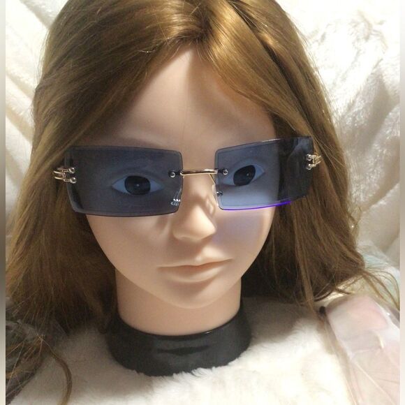 Y2K Blue Rectangular fashion sunglasses brand new - Picture 3 of 6